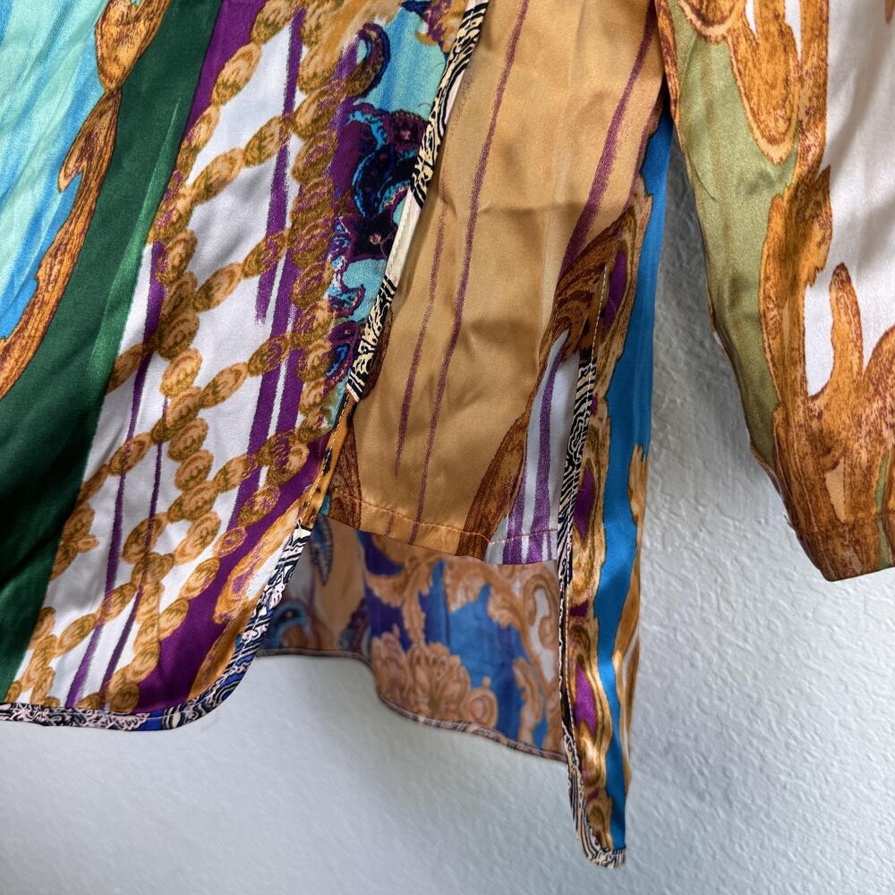 Alberto Makali Top Womens Large Silk Baroque Print Blouse Boho Artsy Chic Resort - Picture 7 of 12